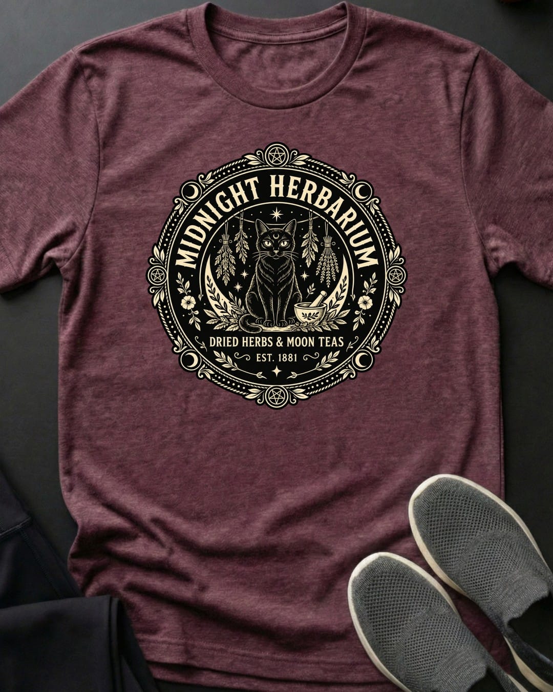 Midnight Herbarium Tee in Heather Maroon