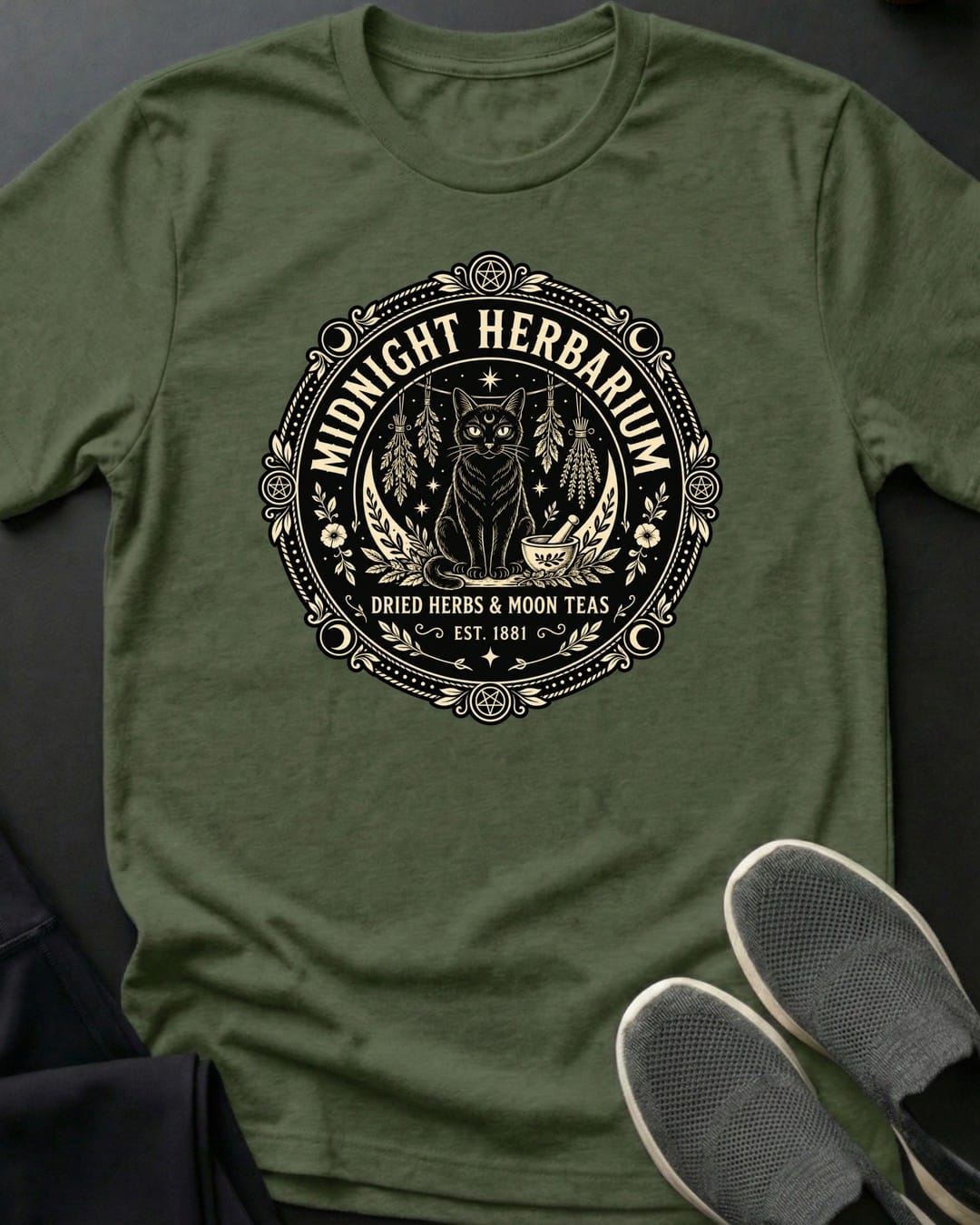 Midnight Herbarium Tee in Military Green