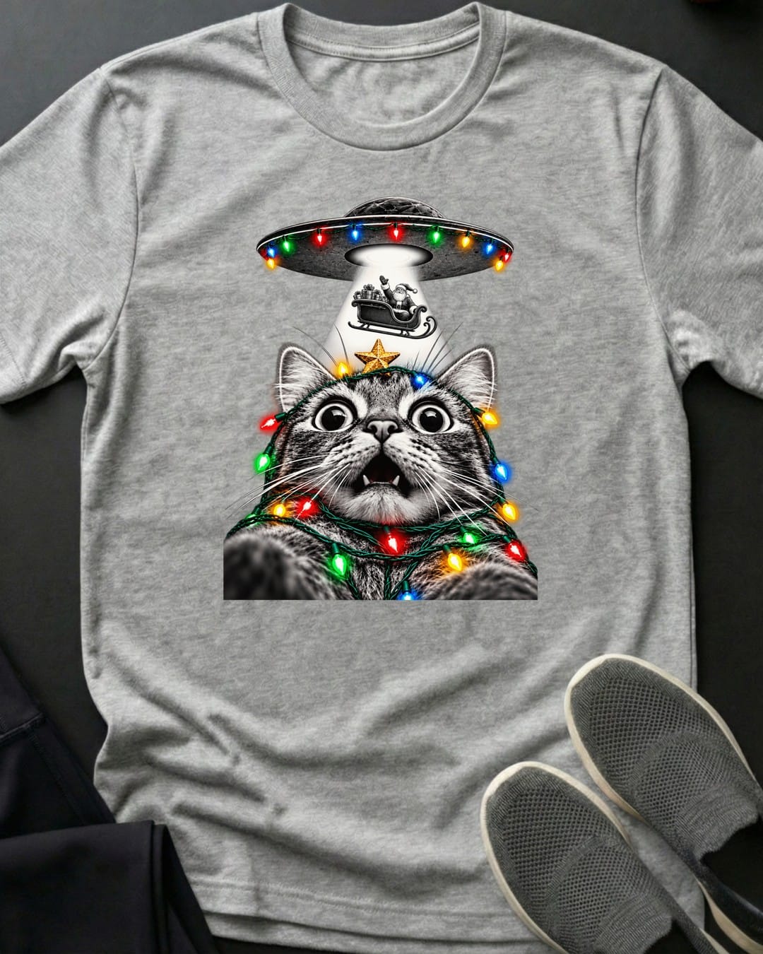Santa Got Beamed Tee in Sport Grey