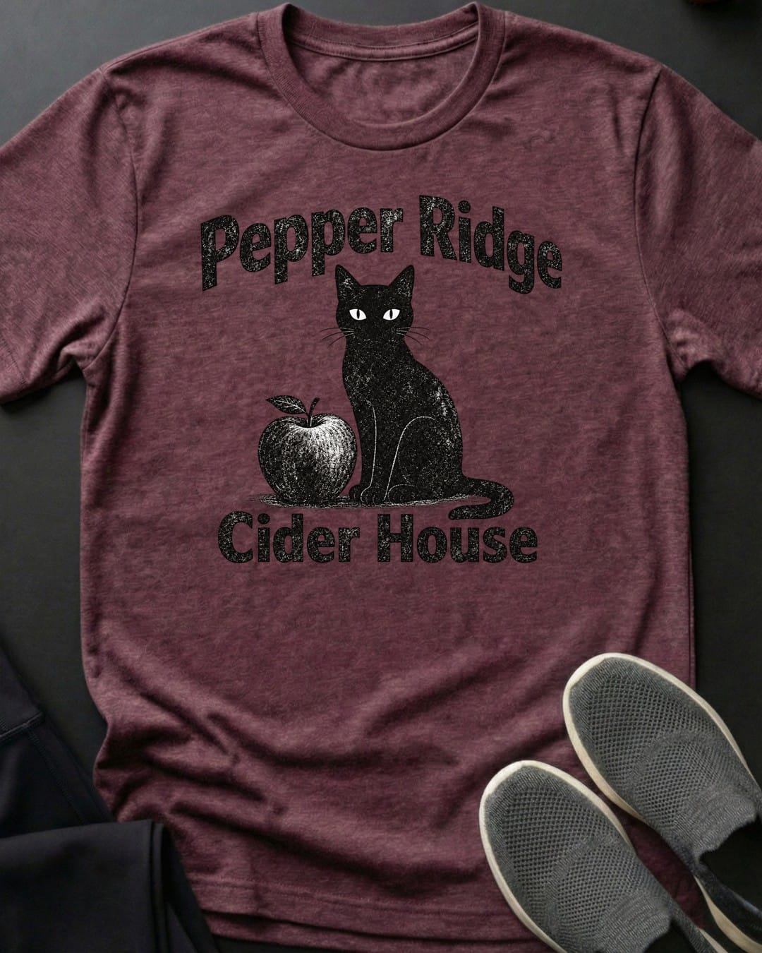 Cider House Cat Tee in Heather Maroon