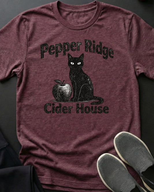 Cider House Cat Tee in Heather Maroon