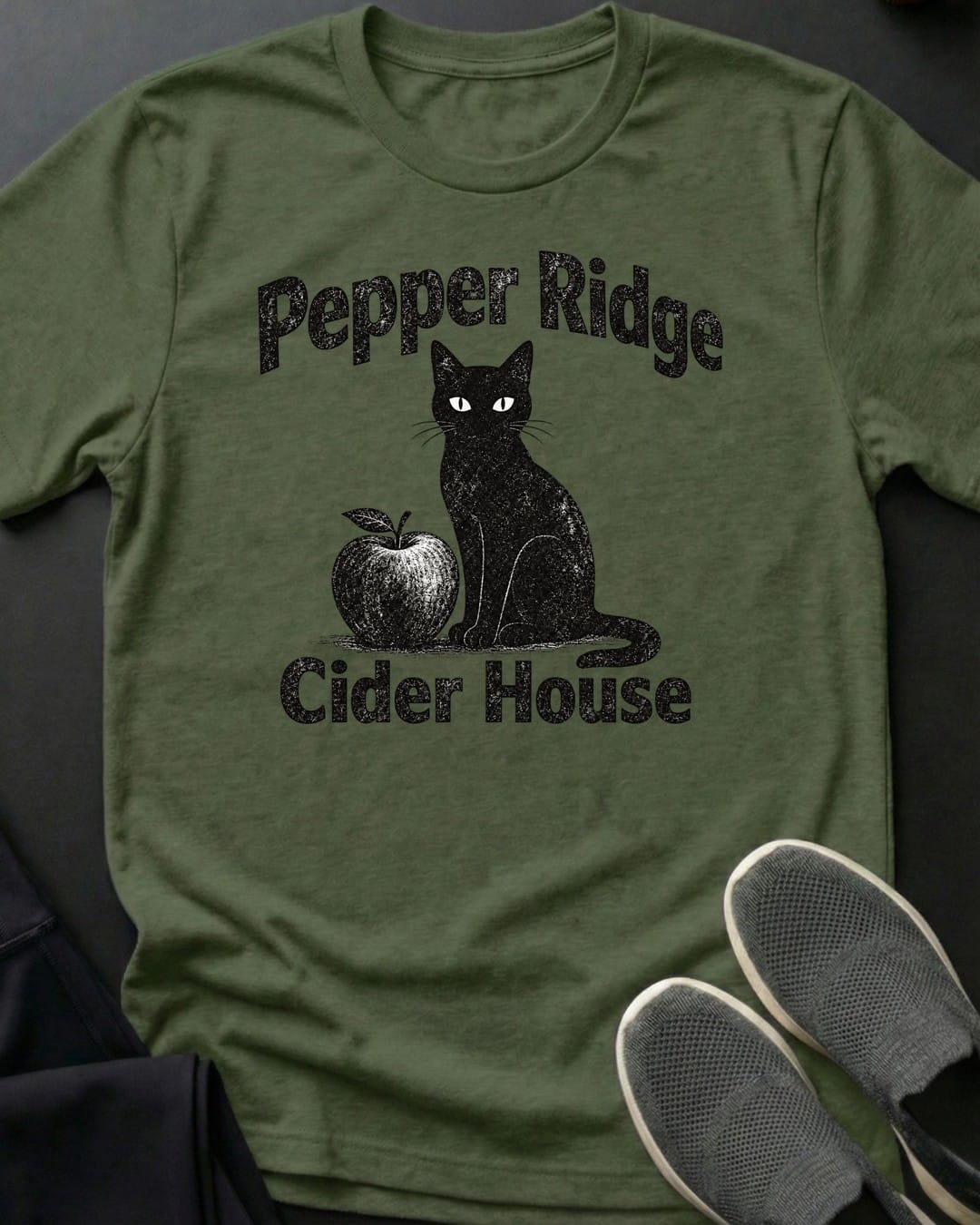 Cider House Cat Tee in Military Green