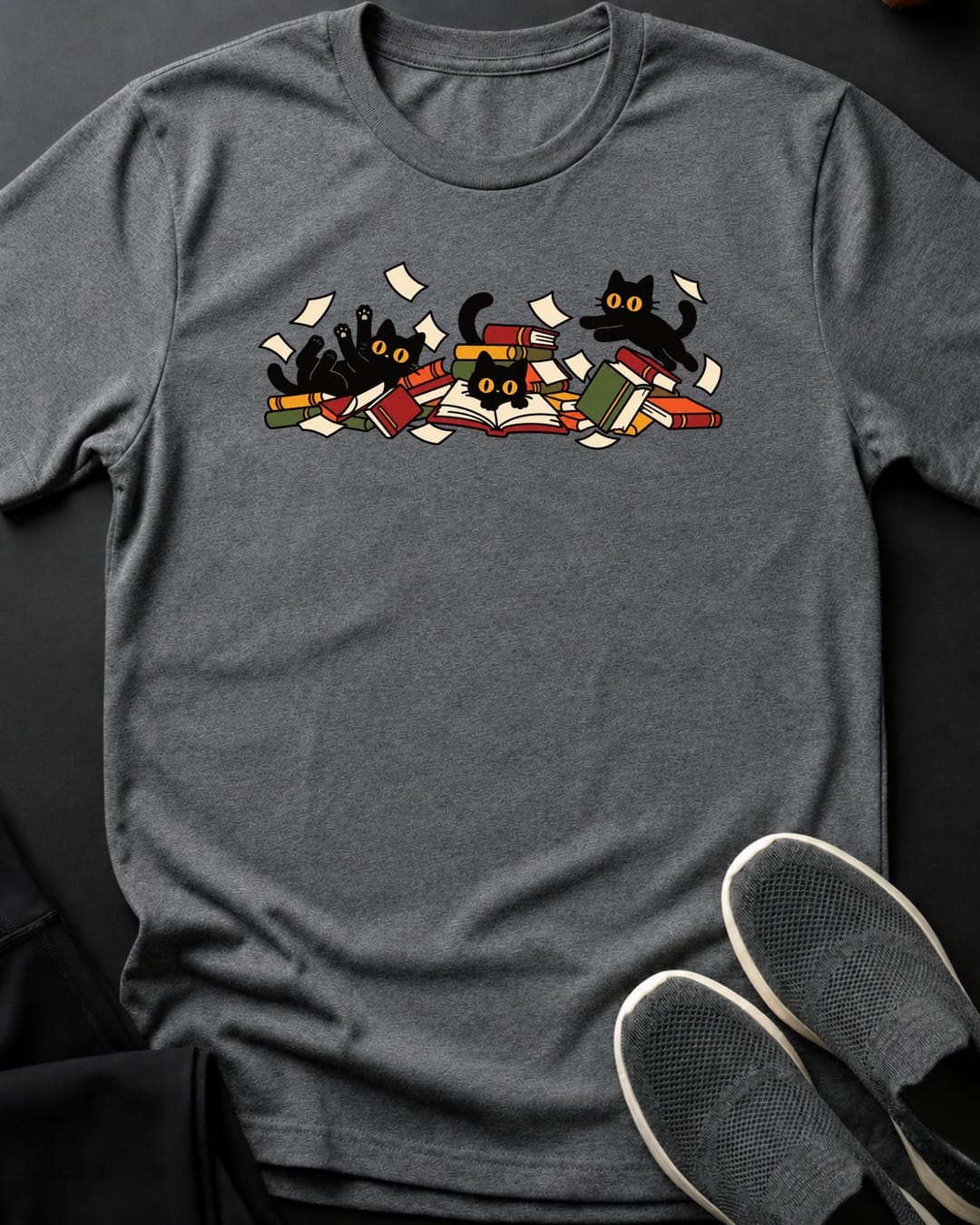 Book Pile Zoomies Tee in Graphite Heather