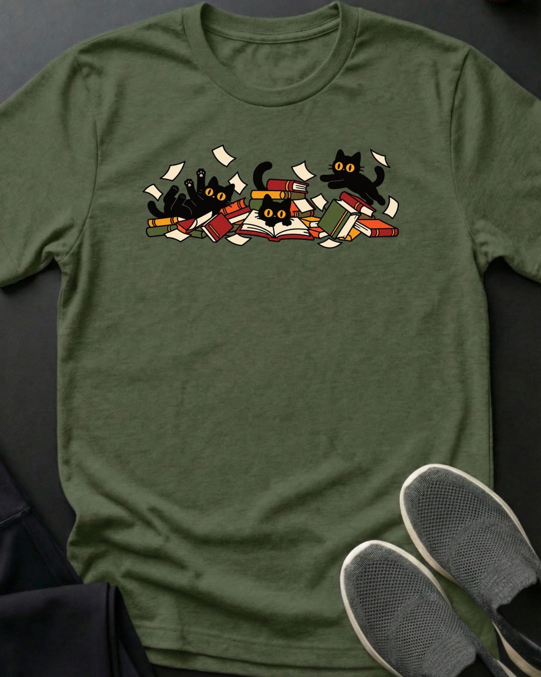 Book Pile Zoomies Tee in Military Green