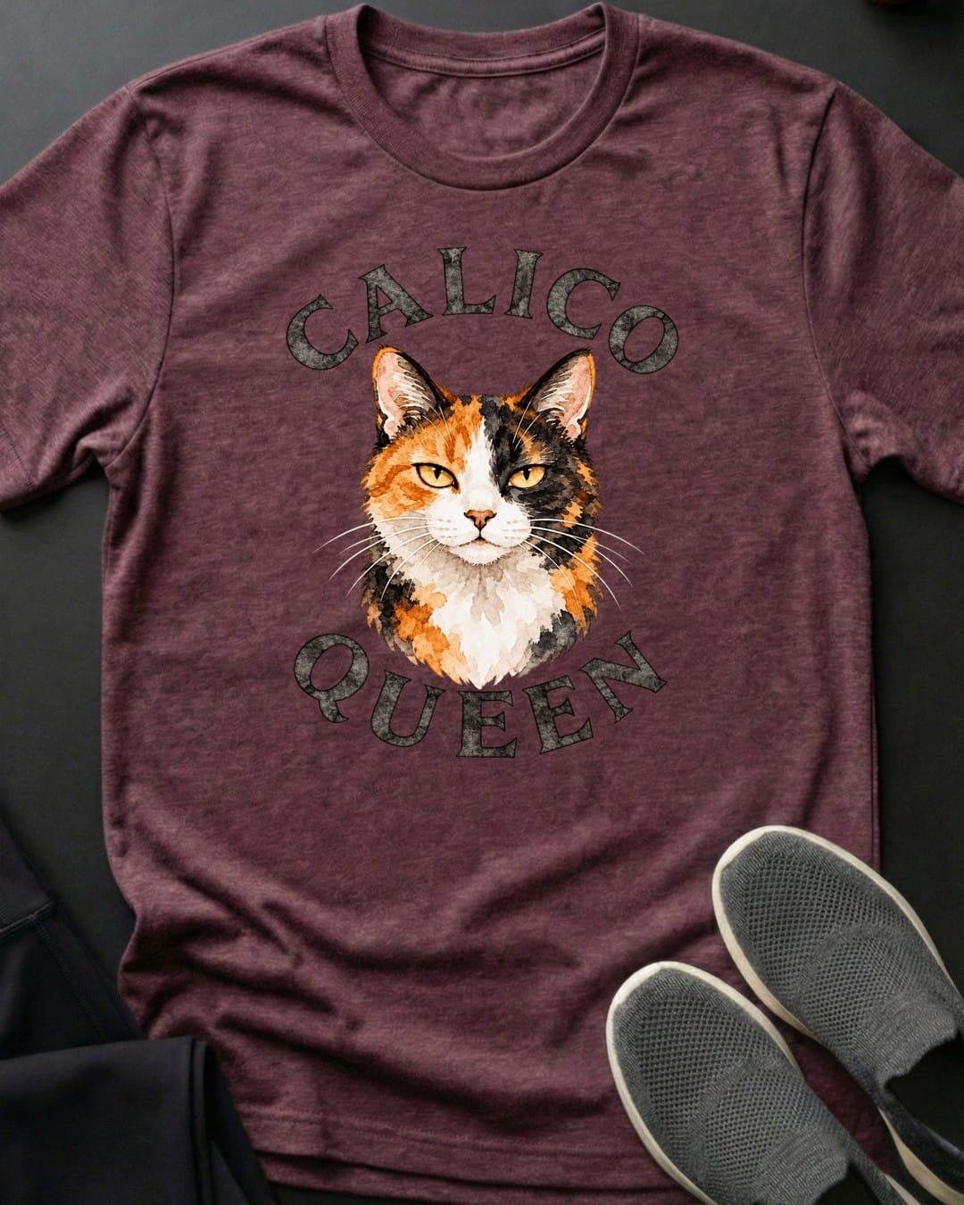 Calico Queen Tee in Heather Maroon