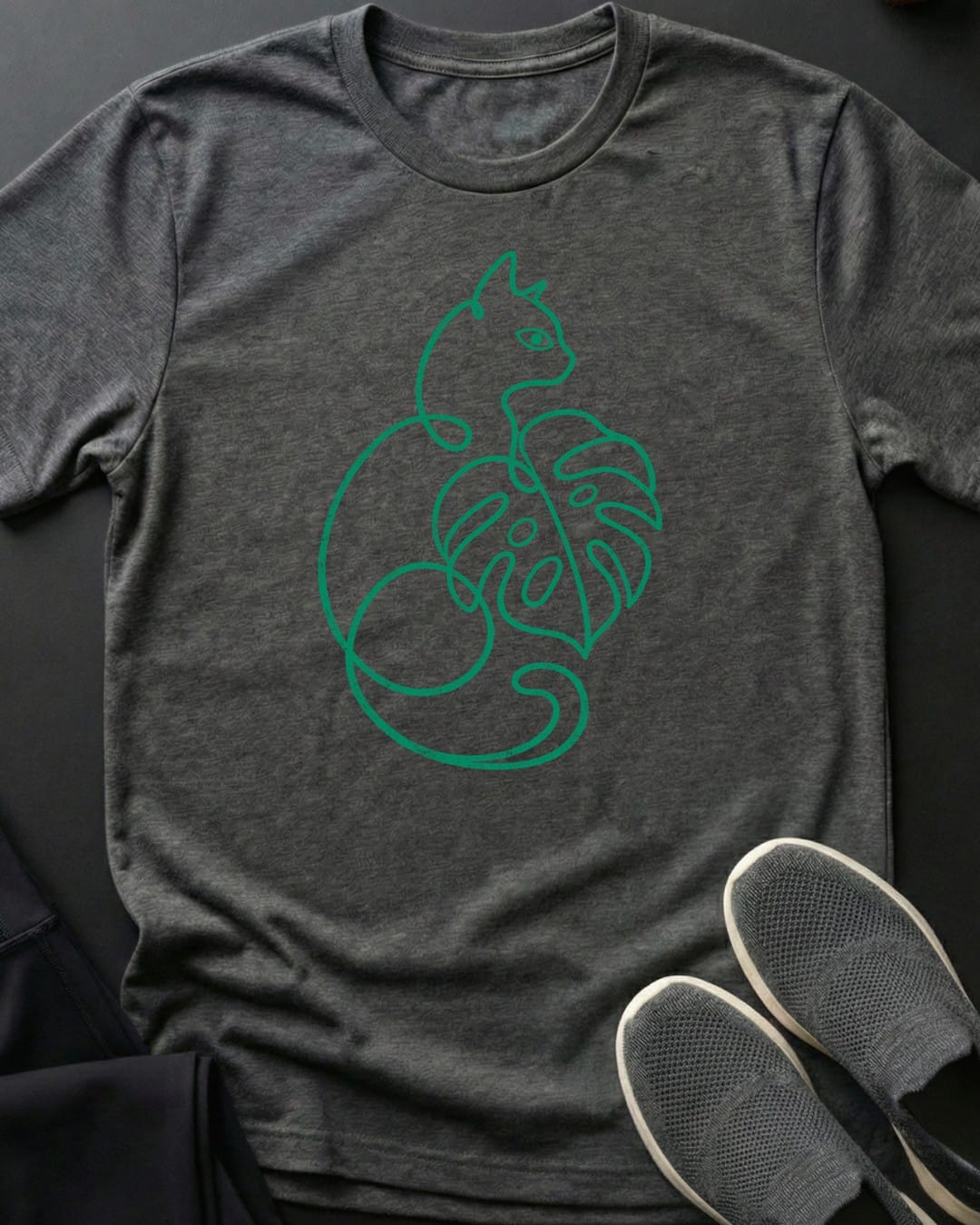 Botanical Cat Tee in Dark Heather