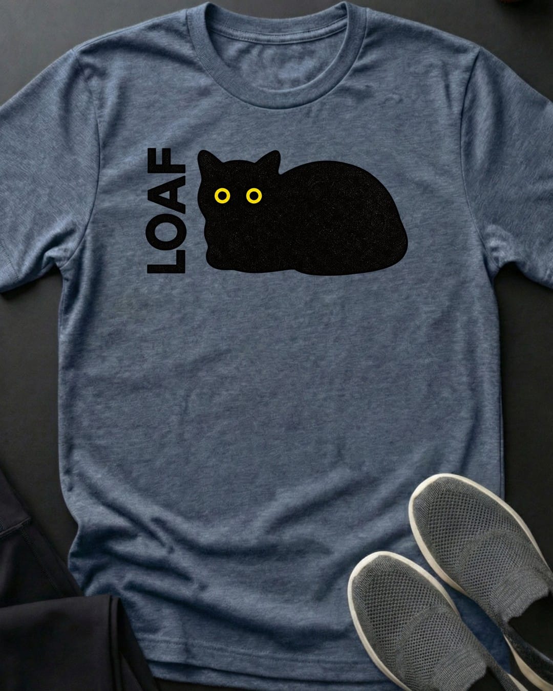 Black Cat Loaf Tee in Heather Indigo