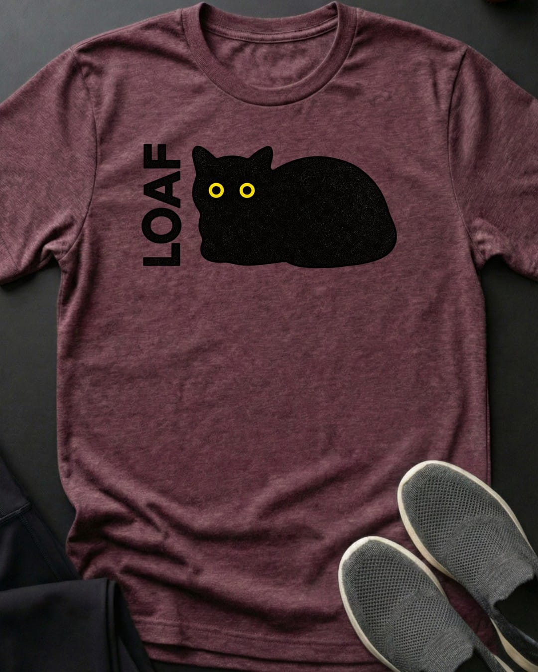 Black Cat Loaf Tee in Heather Maroon