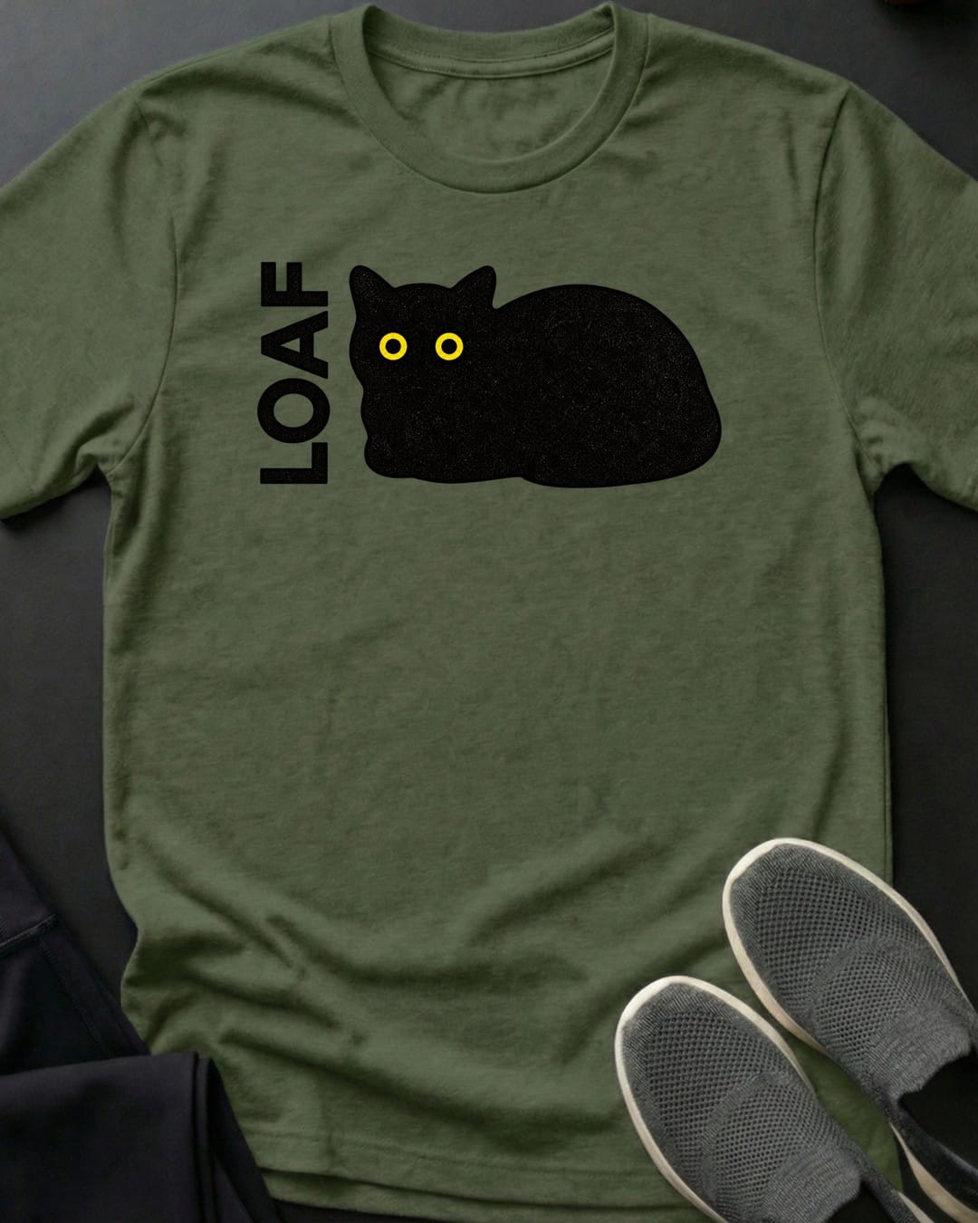Black Cat Loaf Tee in Military Green