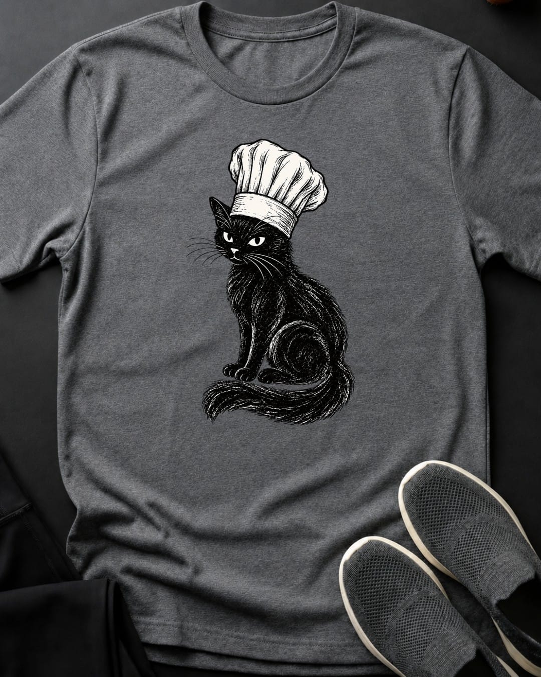 Chef De Purr Tee in Graphite Heather