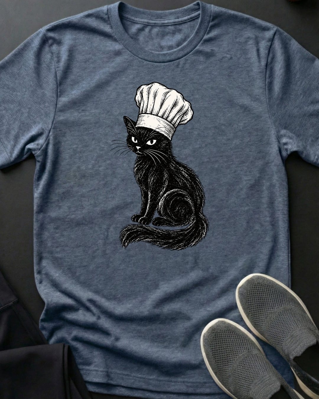 Chef De Purr Tee in Heather Indigo