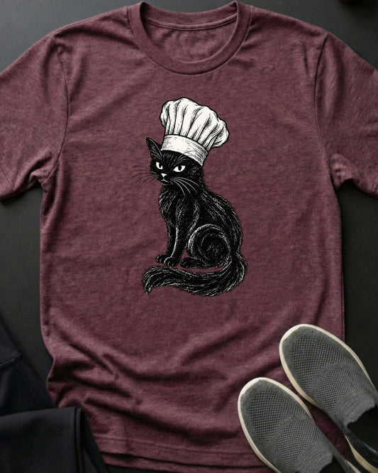 Chef De Purr Tee in Heather Maroon