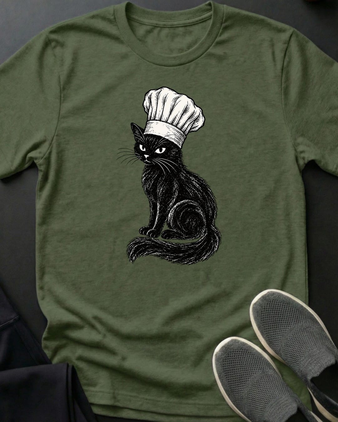 Chef De Purr Tee in Military Green
