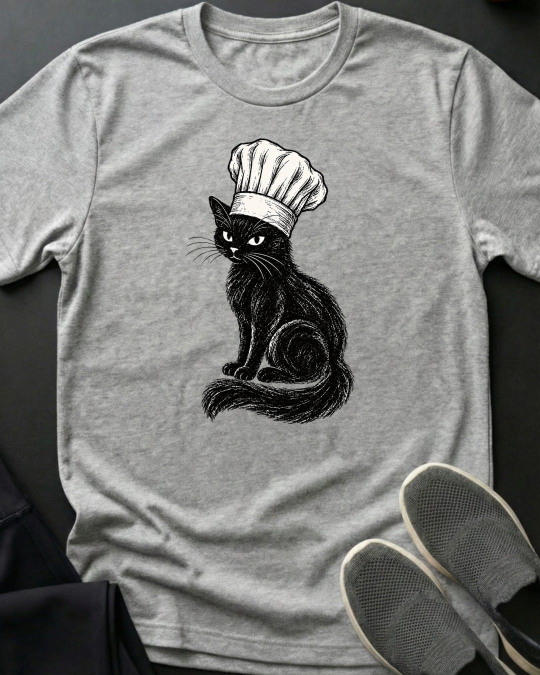 Chef De Purr Tee in Sport Grey