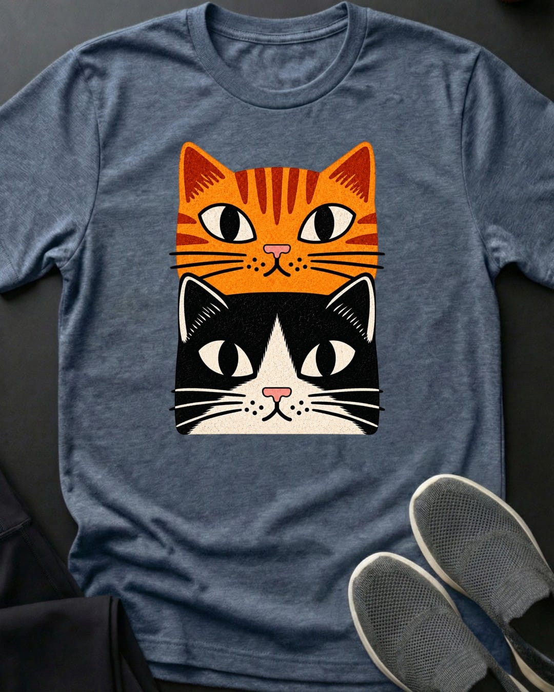 Orange & Tuxedo Stack Tee in Heather Indigo