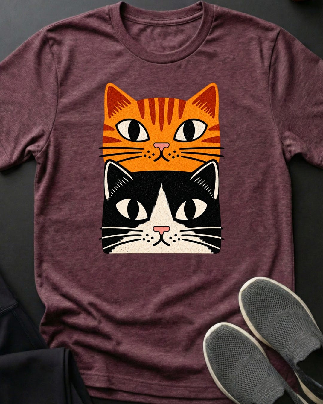 Orange & Tuxedo Stack Tee in Heather Maroon