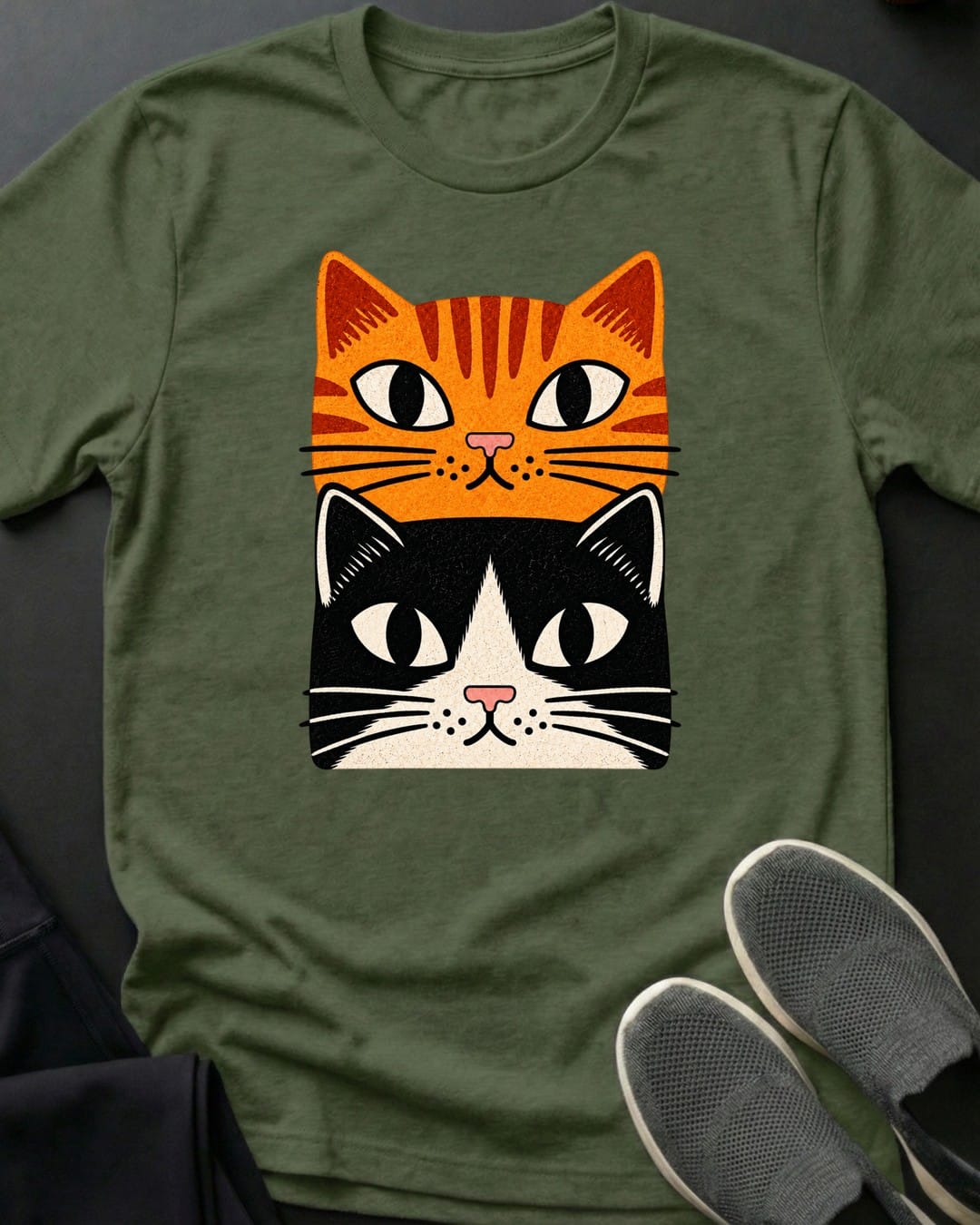 Orange & Tuxedo Stack Tee in Military Green