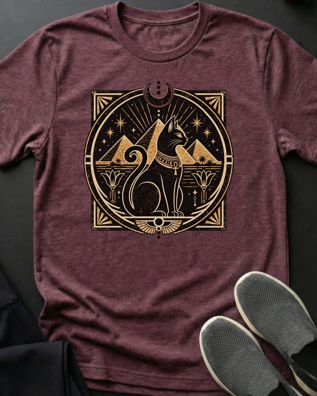 Moonlit Pyramids Tee in Heather Maroon