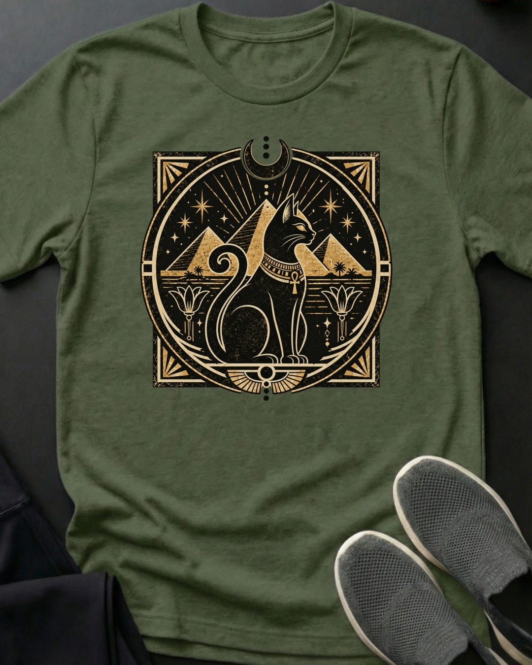 Moonlit Pyramids Tee in Military Green
