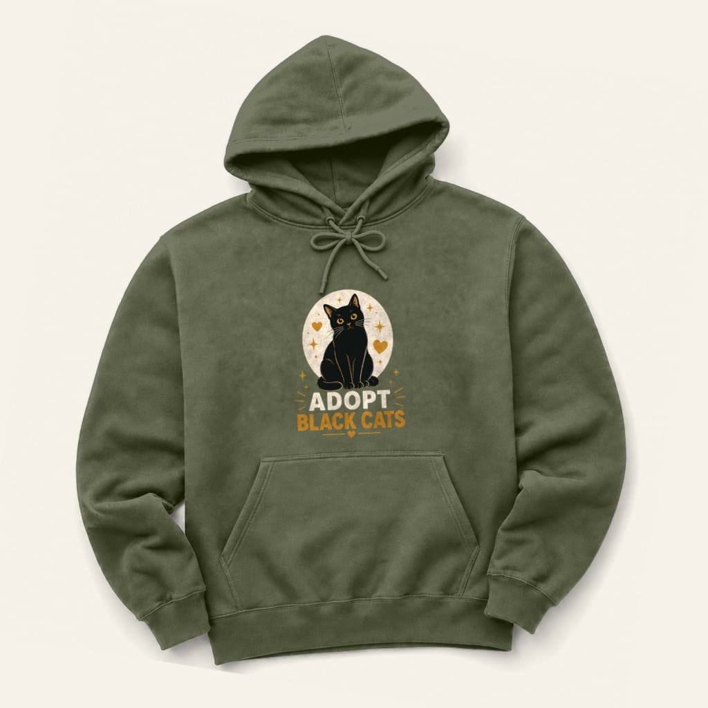 Adopt Black Cats Hoodie in Military Green