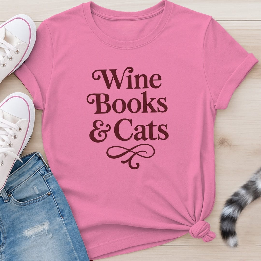 WINE BOOKS CATS T-SHIRT