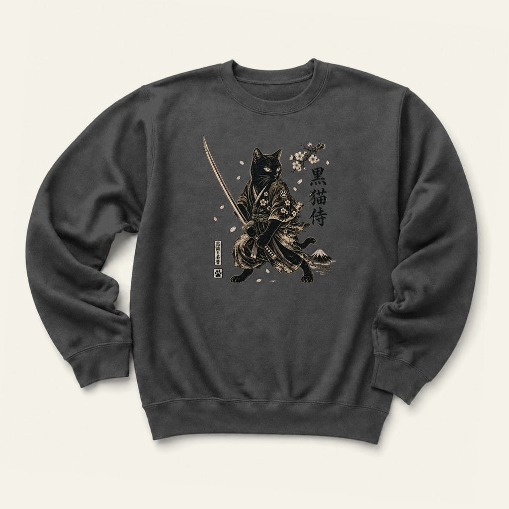Black Cat Samurai Sweatshirt in Dark Heather