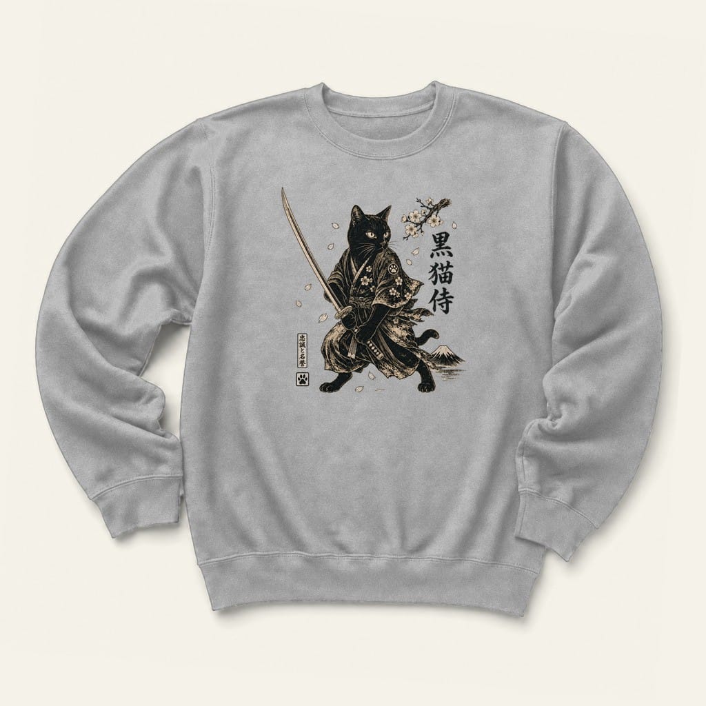 Black Cat Samurai Sweatshirt in Sport Grey