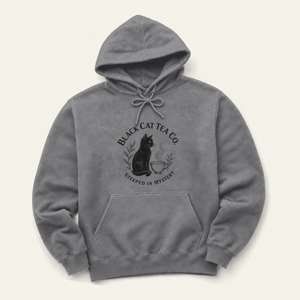 Black Cat Tea Hoodie in Graphite Heather