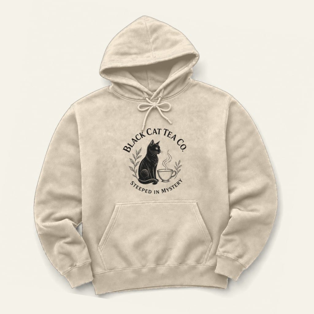 Black Cat Tea Hoodie in Sand