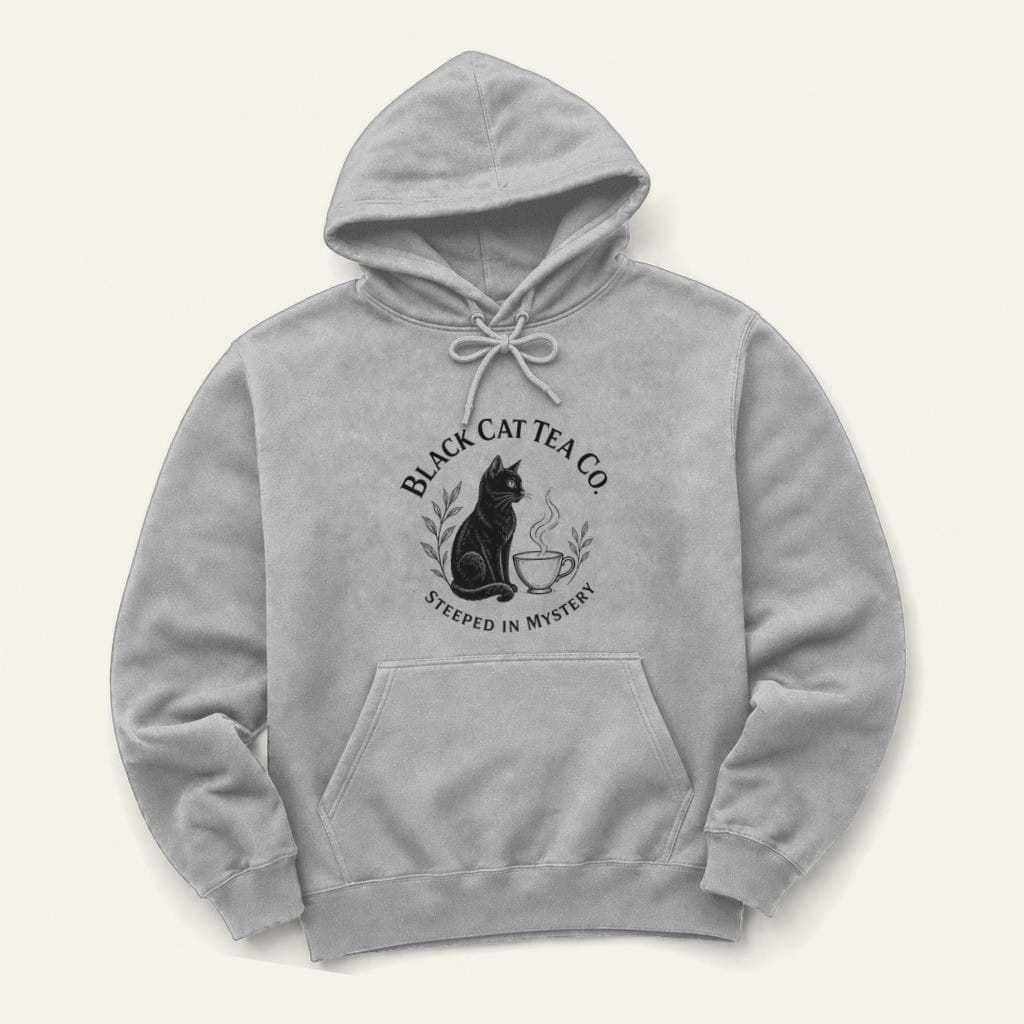 Black Cat Tea Hoodie in Sport Grey