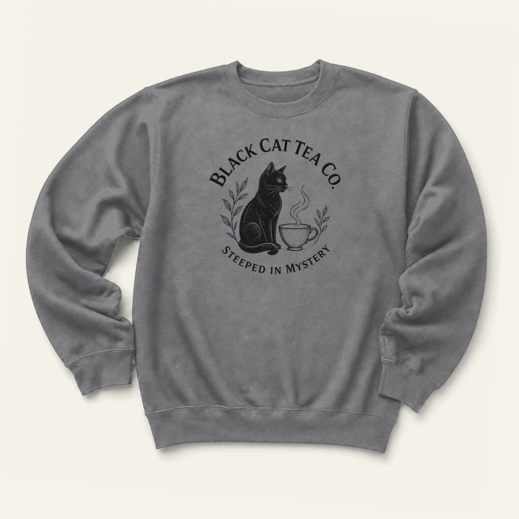 Black Cat Tea Sweatshirt in Graphite Heather