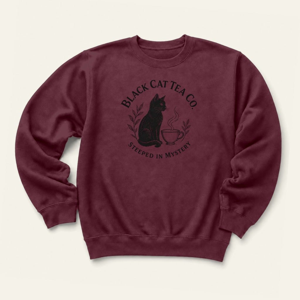 Black Cat Tea Sweatshirt in Maroon