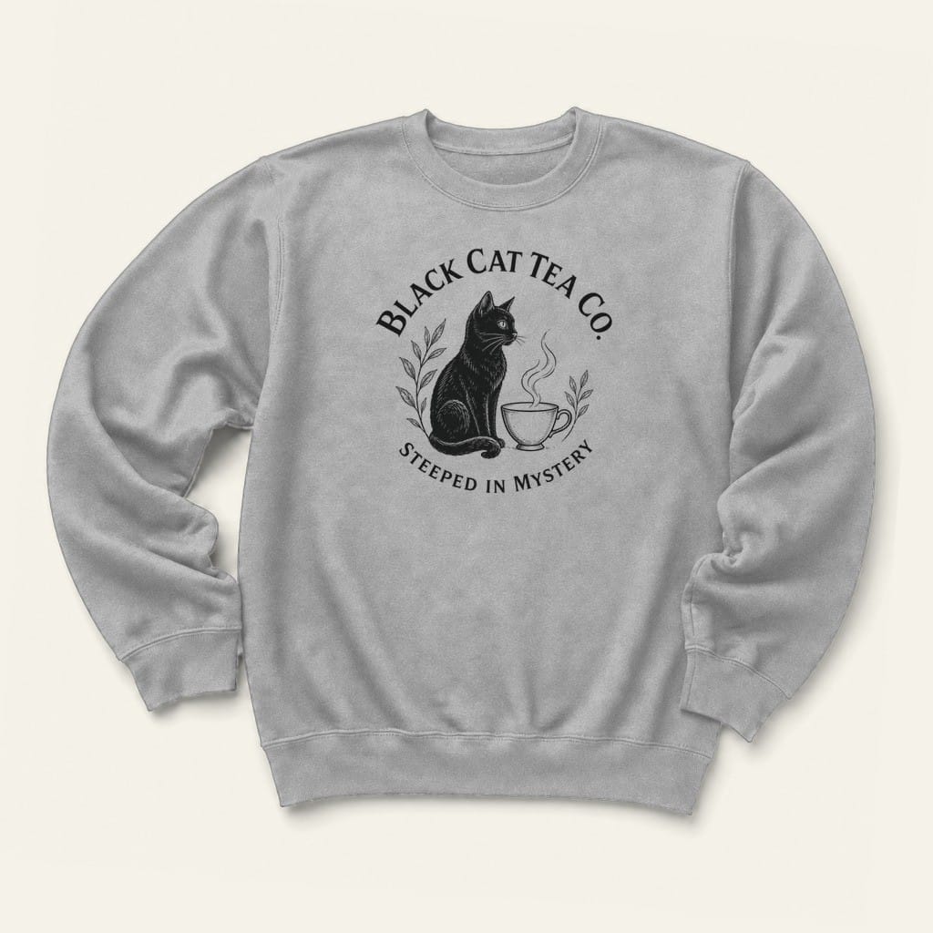 Black Cat Tea Sweatshirt in Sport Grey
