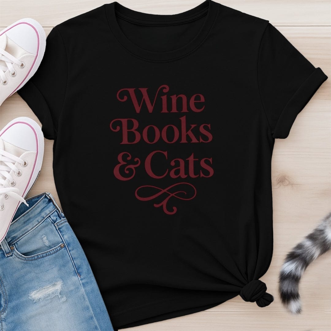 WINE BOOKS CATS T-SHIRT
