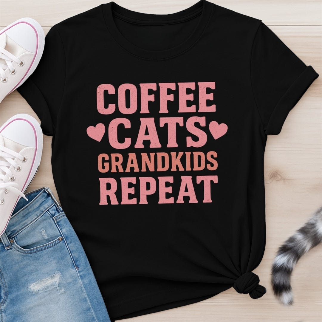COFFEE CATS GRANDKIDS REPEAT T-SHIRT