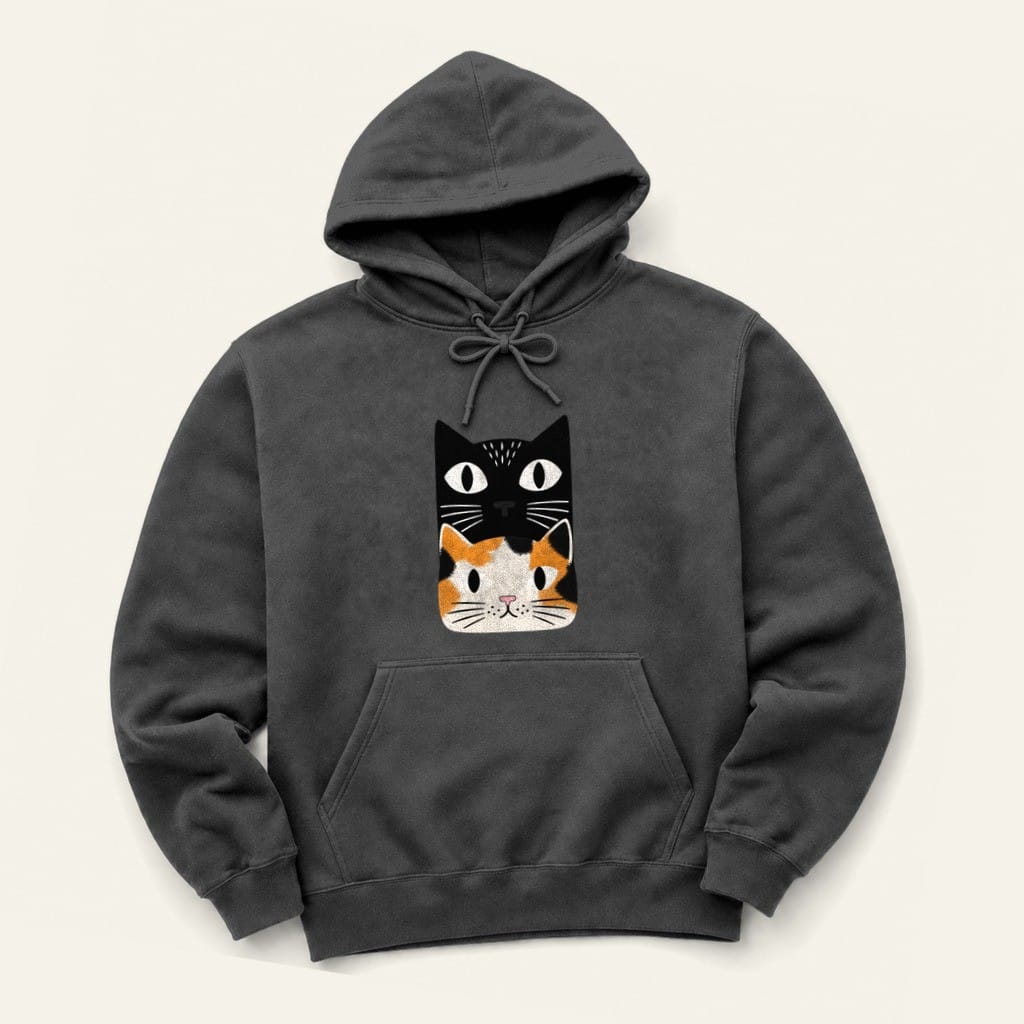 Calico Cat Stack Hoodie in Dark Heather