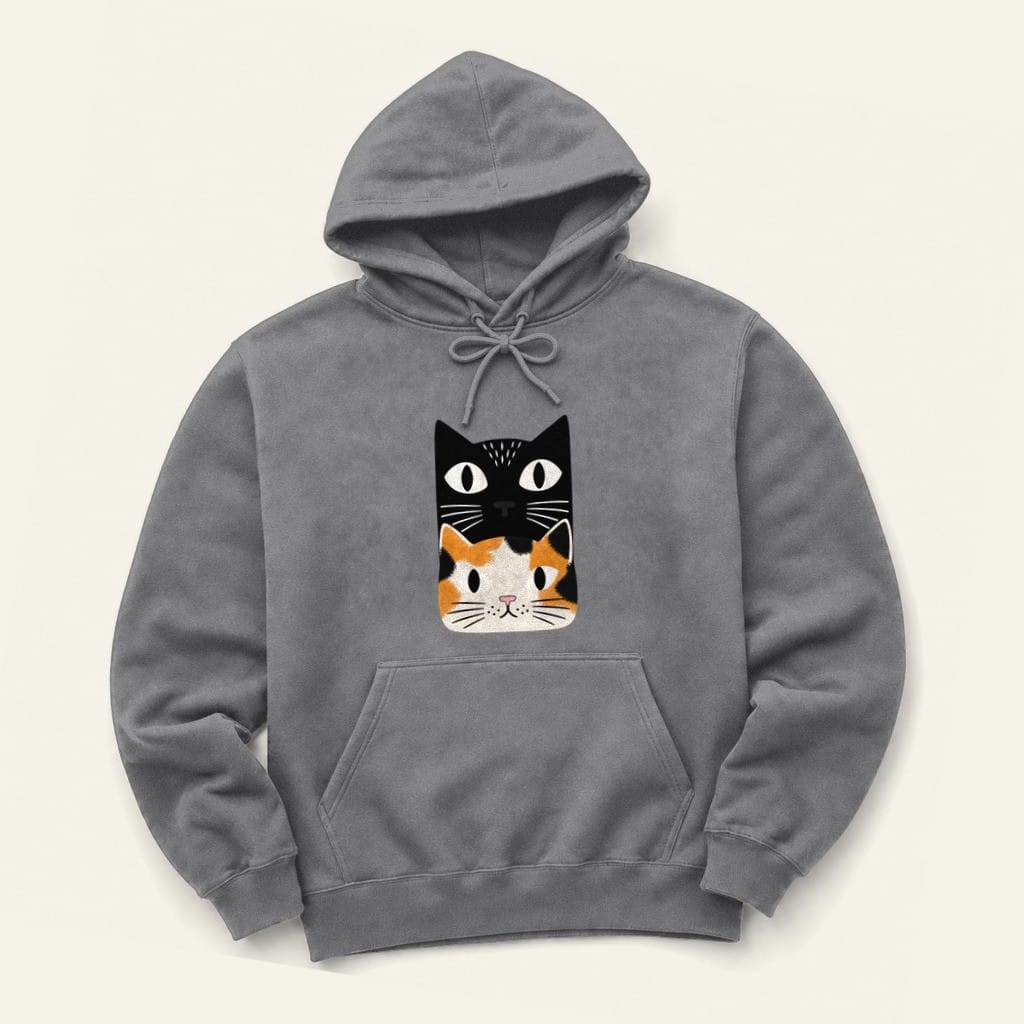 Calico Cat Stack Hoodie in Graphite Heather