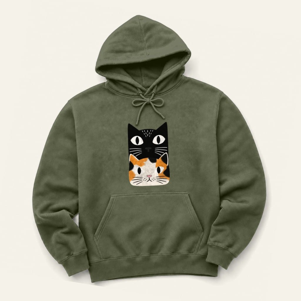 Calico Cat Stack Hoodie in Military Green