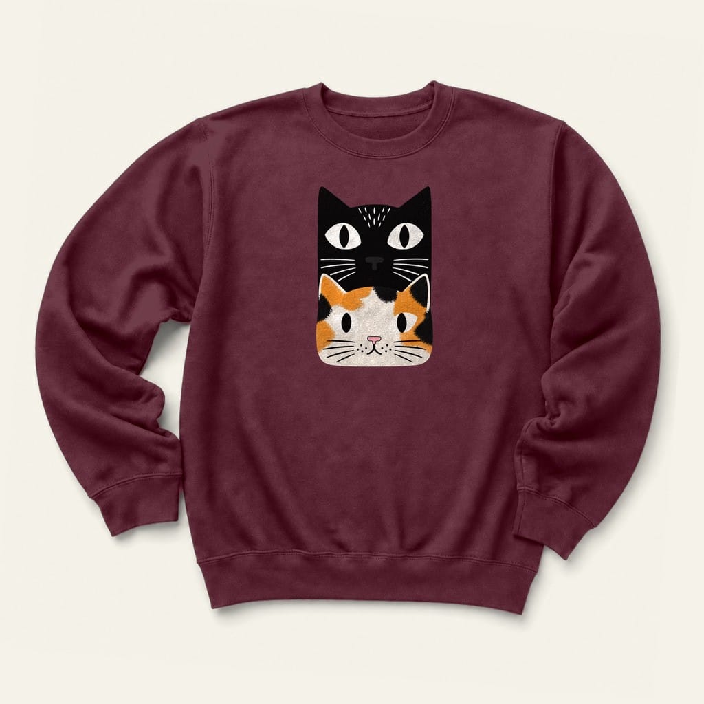Calico Cat Stack Sweatshirt in Maroon