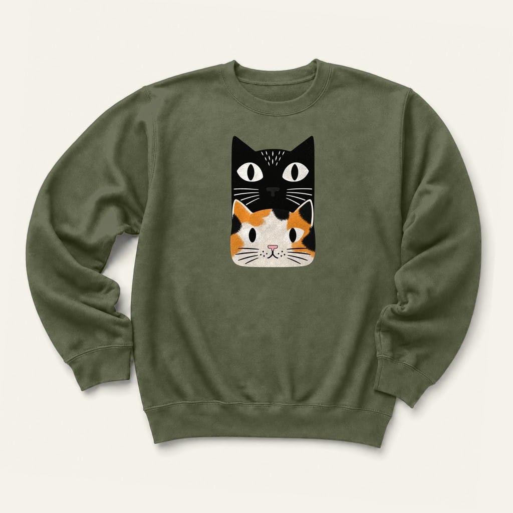 Calico Cat Stack Sweatshirt in Military Green