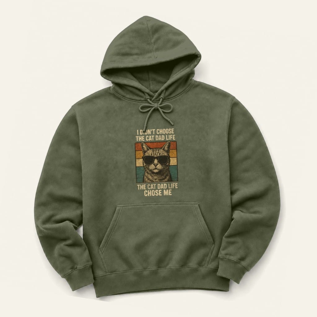 Cat Dad Life Hoodie in Military Green