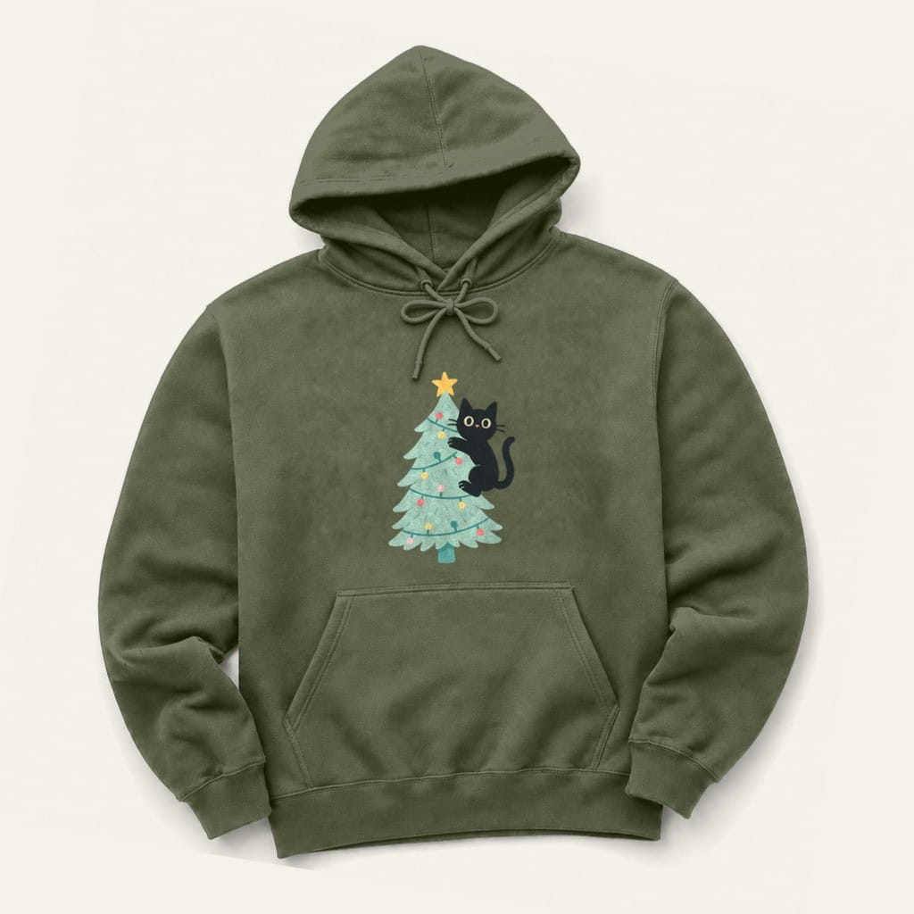 Christmas Kitty Hoodie in Military Green