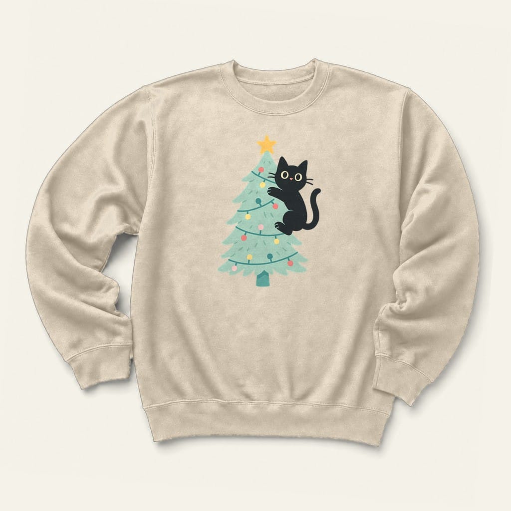 Christmas Kitty Sweatshirt in Sand