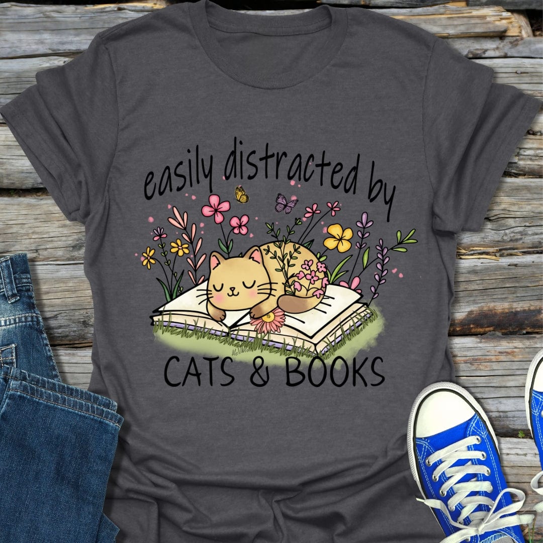 Easily Distracted By Cats And Books T-Shirt