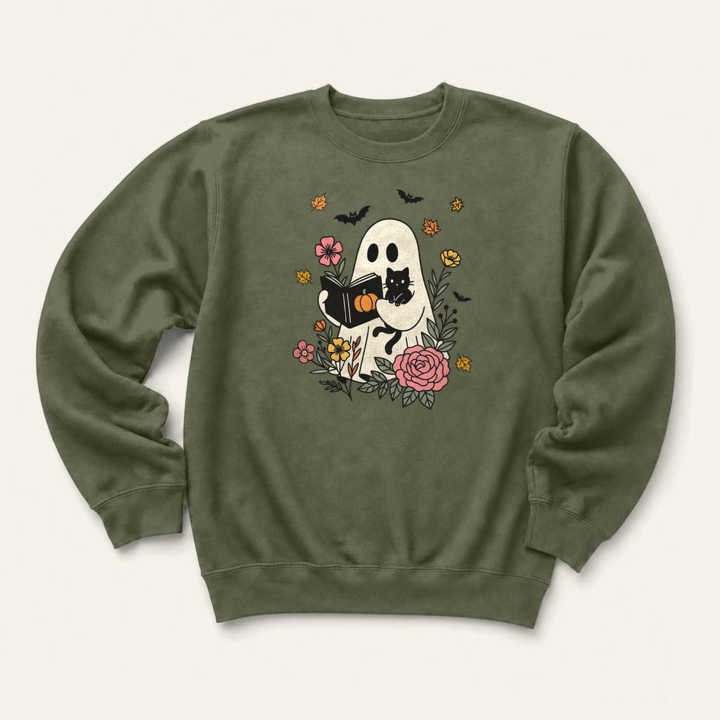 Fall Reading Sweatshirt in Military Green