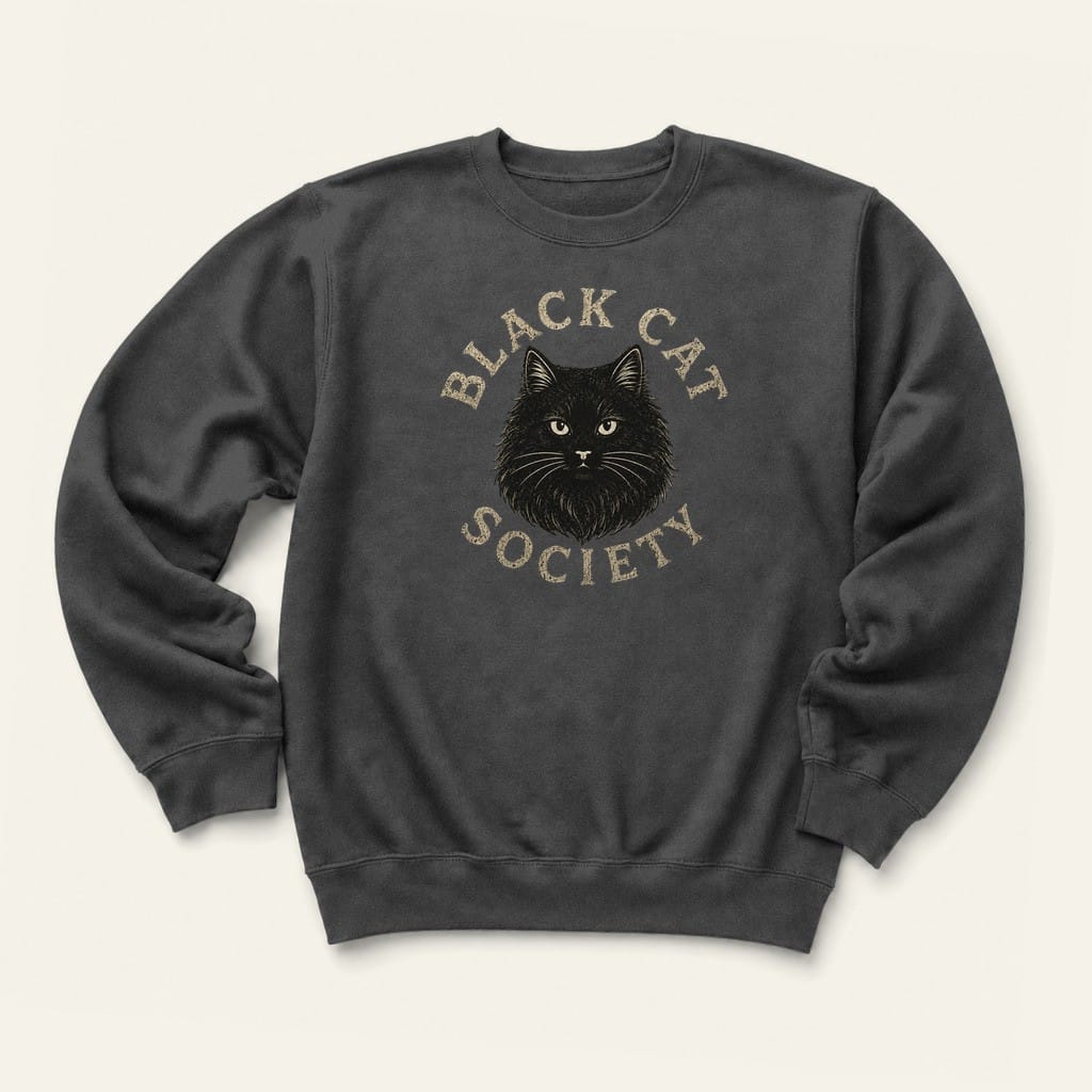 Fluffy Black Cat Society Sweatshirt in Dark Heather