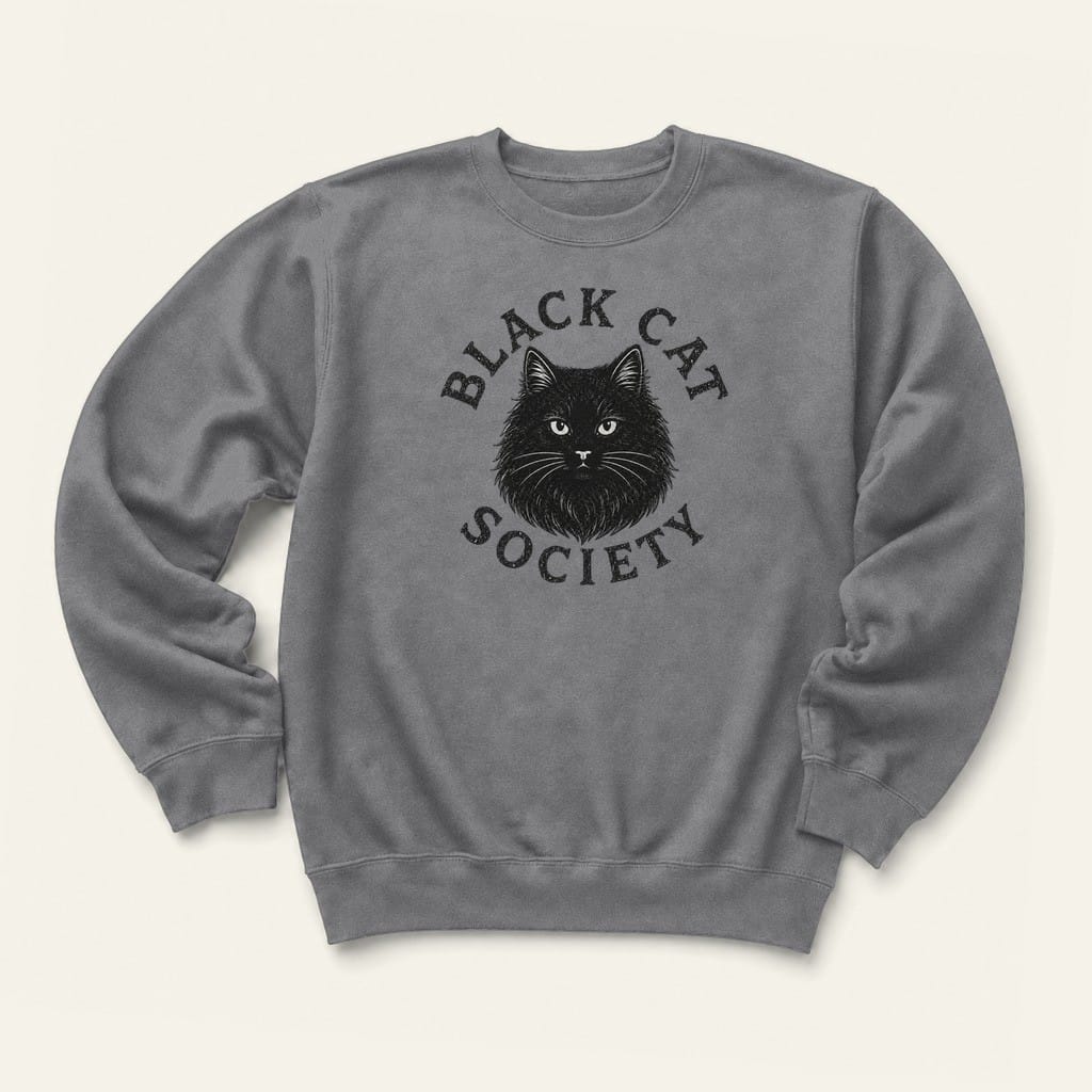 Fluffy Black Cat Society Sweatshirt in Graphite Heather