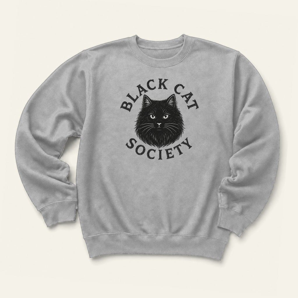 Fluffy Black Cat Society Sweatshirt in Sport Grey
