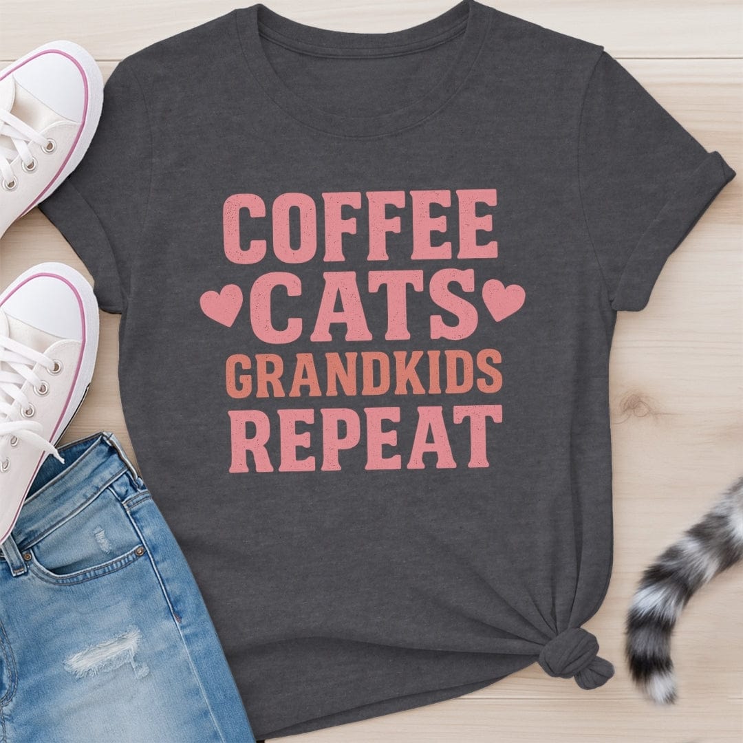 COFFEE CATS GRANDKIDS REPEAT T-SHIRT