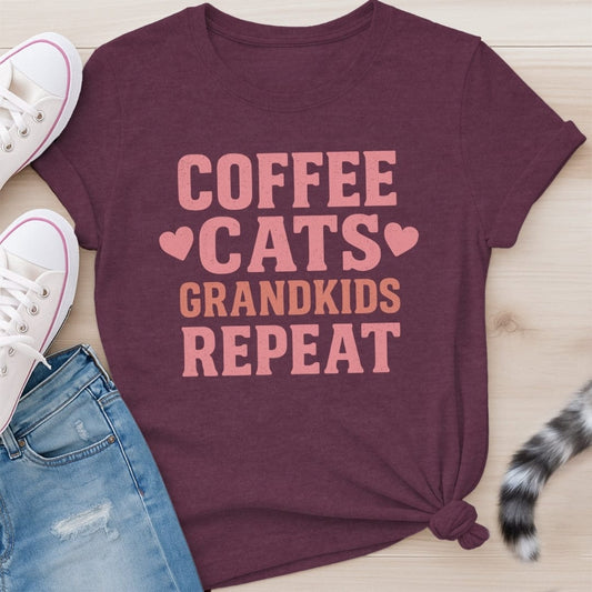 COFFEE CATS GRANDKIDS REPEAT T-SHIRT